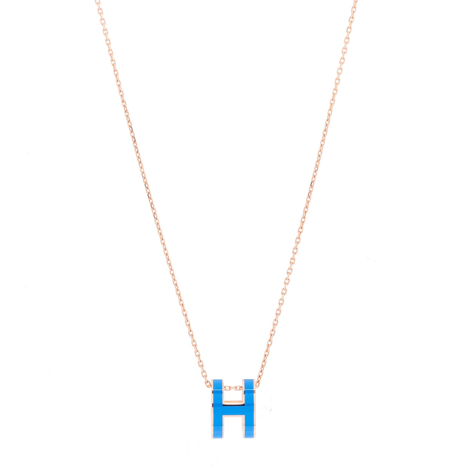 Hermes Lacquered Rose Gold Pop H Pendant Necklace Bleu Sature 1 of 4