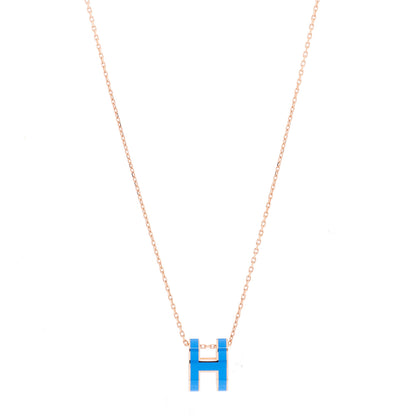 Hermes Lacquered Rose Gold Pop H Pendant Necklace Bleu Sature 1 of 4