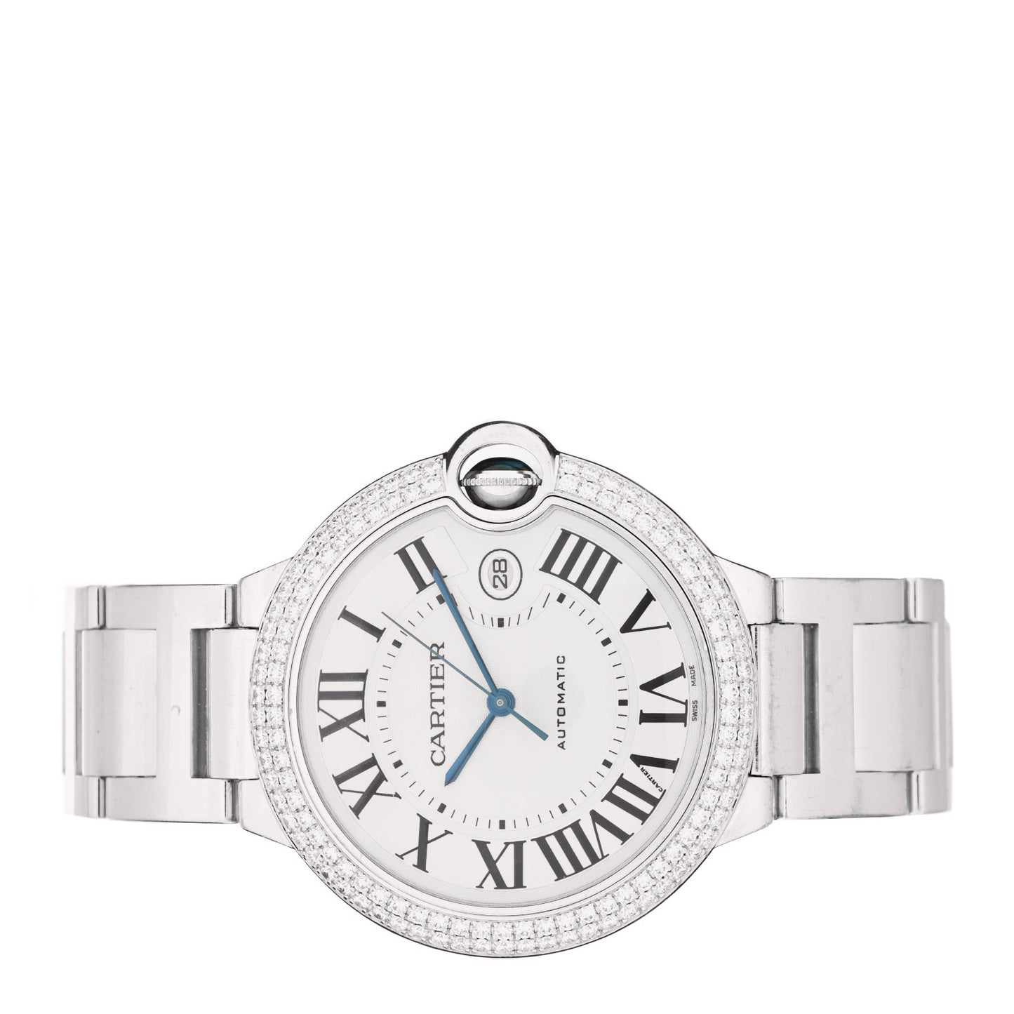 18K White Gold Diamond Pave Bezel 42mm Ballon Bleu De Cartier Automatic Watch