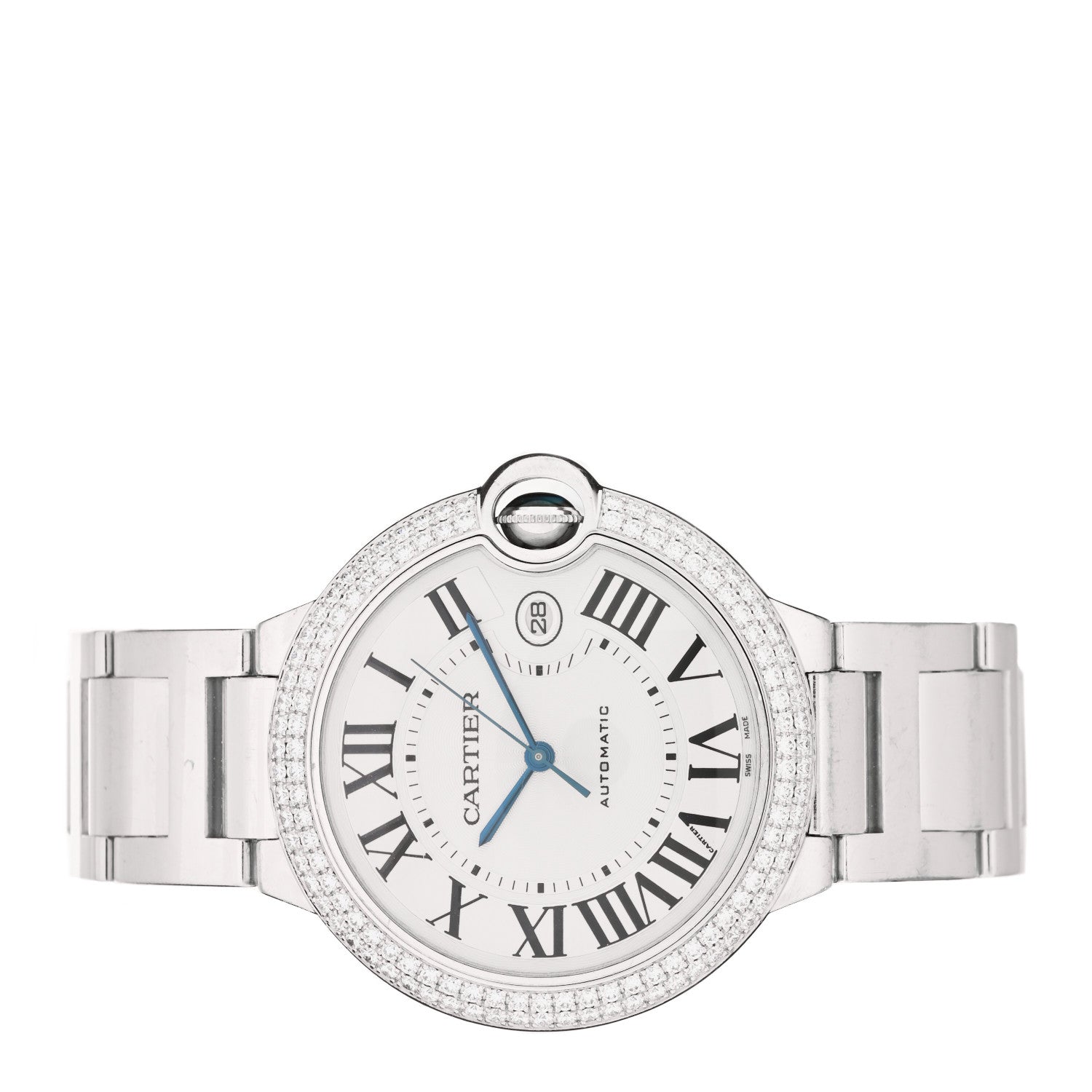 Cartier 18K White Gold Diamond Pave Bezel 42mm Ballon Bleu De Cartier Automatic Watch 2 of 5