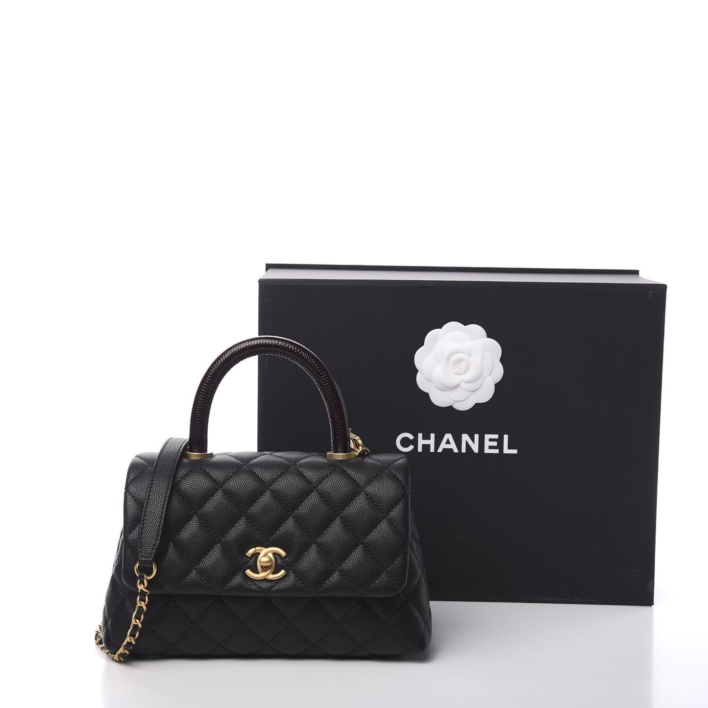 Caviar Quilted Mini Coco Handle Flap Black