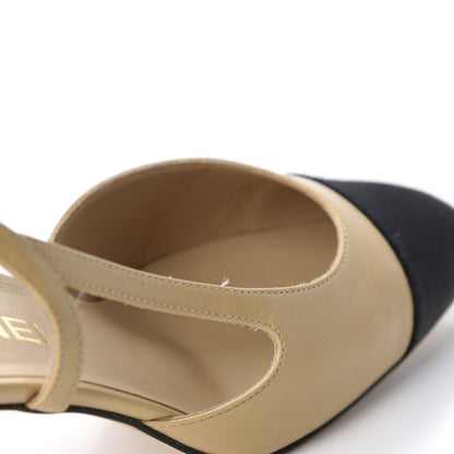 Chanel Goatskin Grosgrain Cap Toe CC Slingback Sandals 38.5 Beige Black 7 of 15