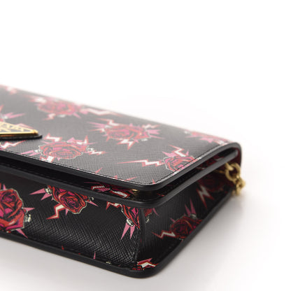 Prada X UNIVERSAL STUDIOS Saffiano Frankenstein Rose Chain Wallet Lacca 7 of 10