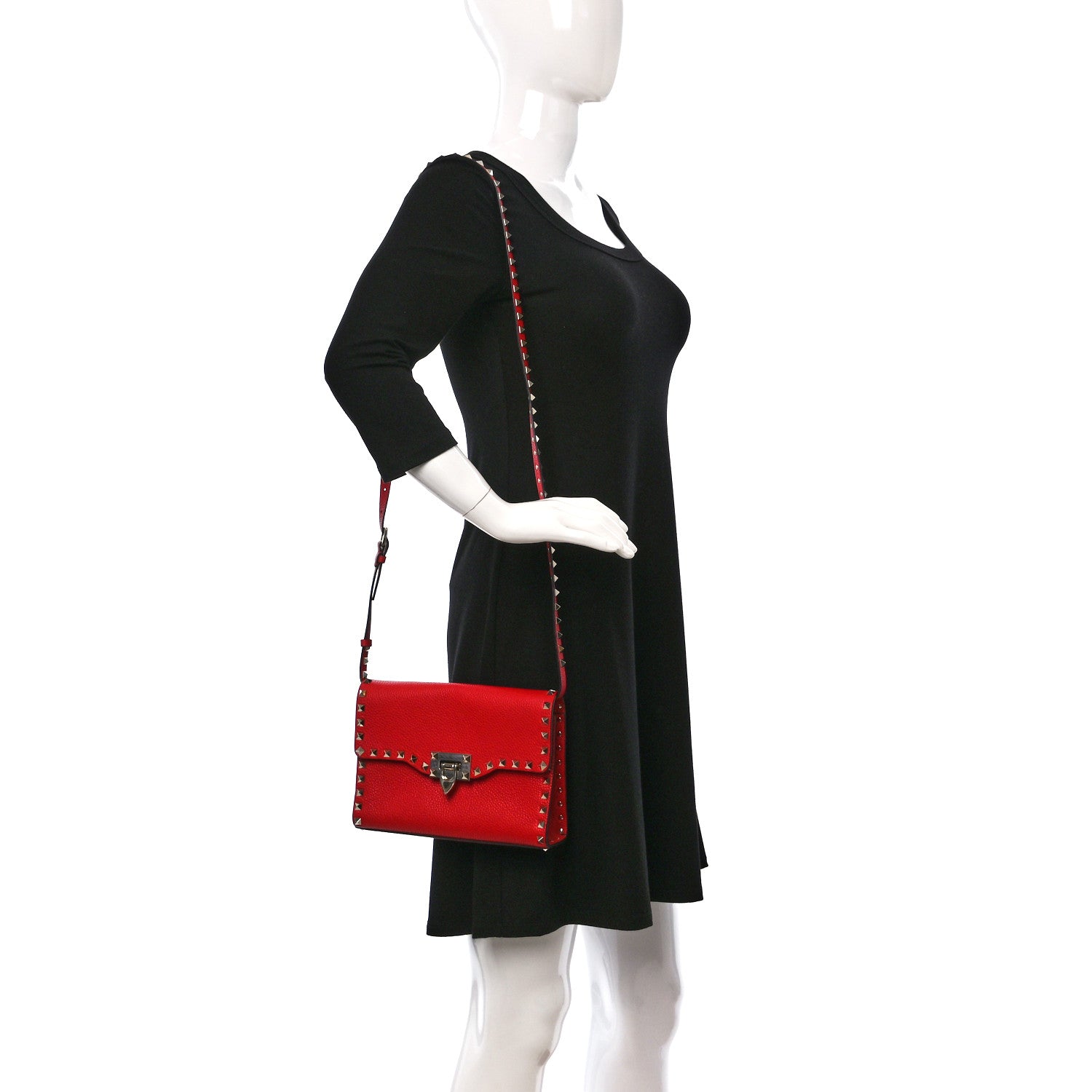 Valentino Garavani Pebbled Calfskin Medium Rockstud Flip Lock Crossbody Bag Rouge Pur 2 of 10
