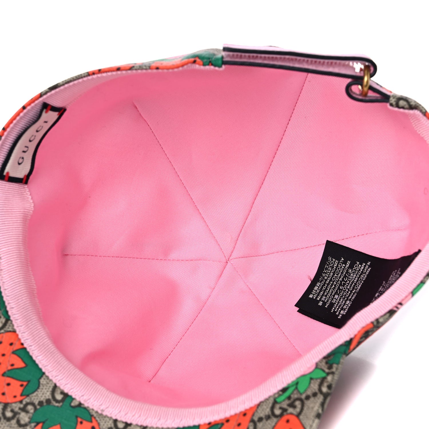 Gucci GG Supreme Monogram Strawberry Baseball Hat XL Beige 7 of 9