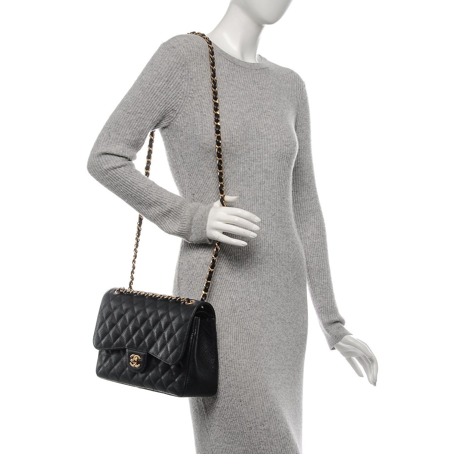 Caviar Quilted Jumbo Double Flap Black
