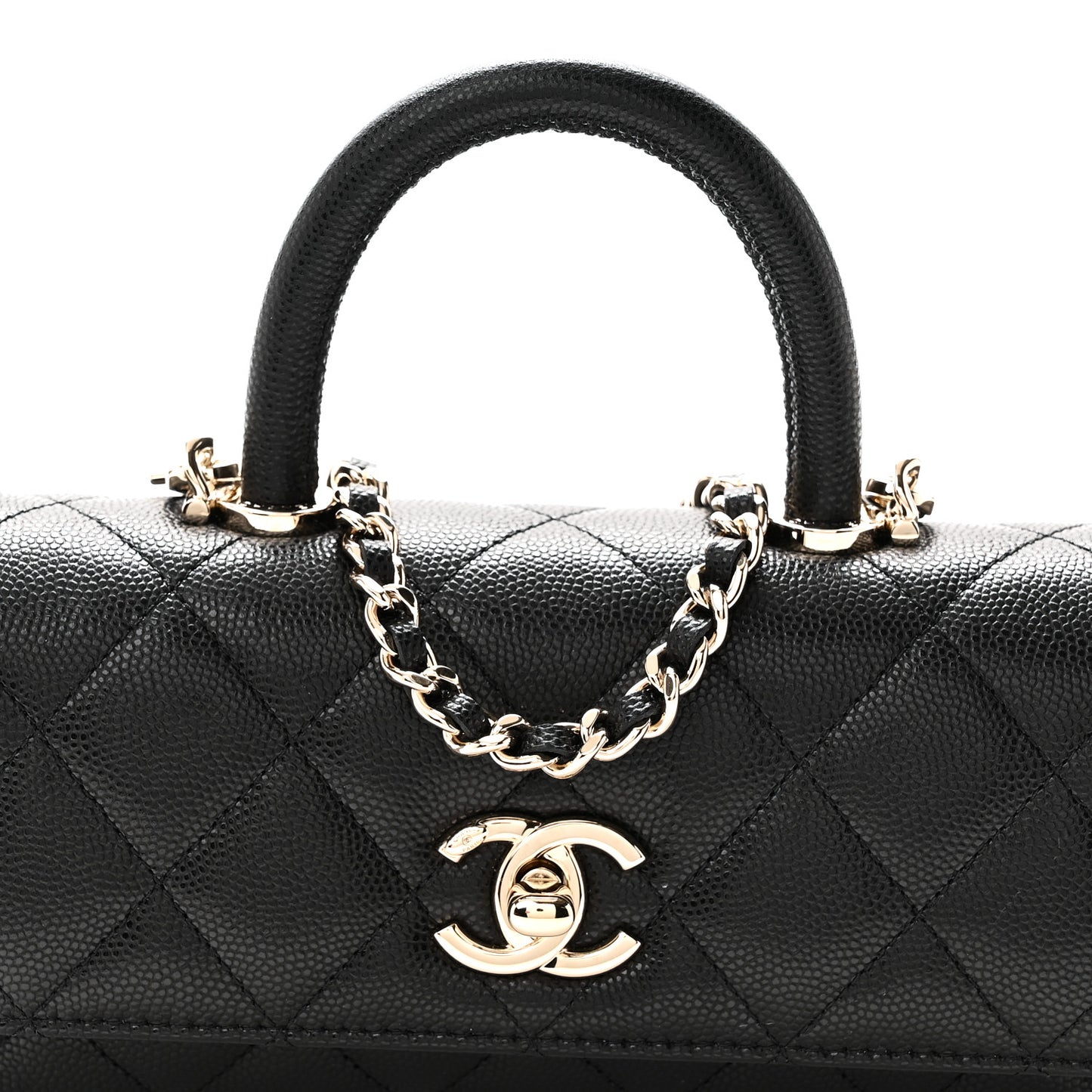 Caviar Quilted Coco Handle East West Clutch With Chain Black
