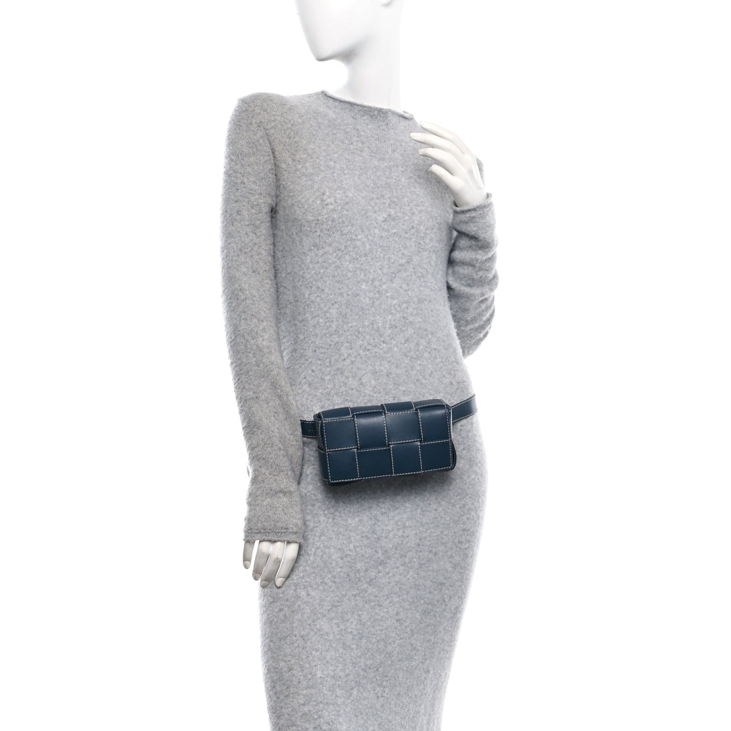 Lambskin Maxi Intrecciato Urban Stitch Mini Cassette Belt Bag Deep Blue
