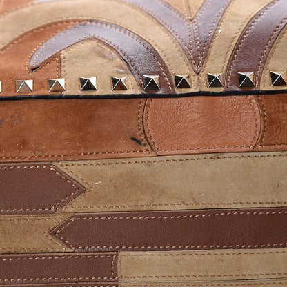 Valentino Garavani Calfskin Canvas Patchwork Medium Rockstud Reversible Tote Brown 15 of 16