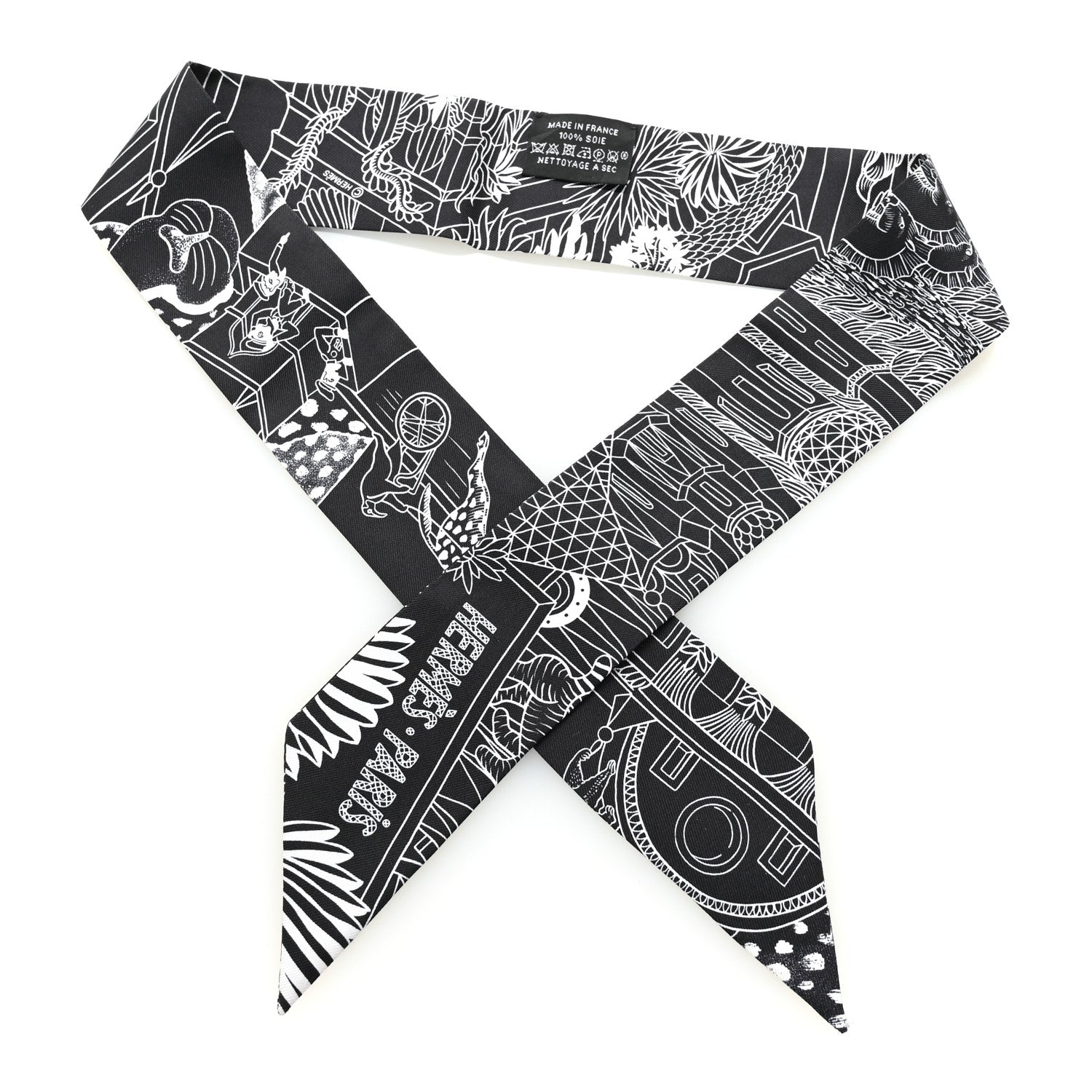 Hermes Silk Animapolis Twilly Black White 1 of 5