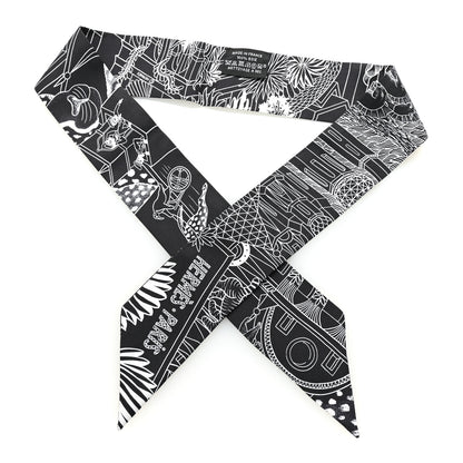 Hermes Silk Animapolis Twilly Black White 1 of 5