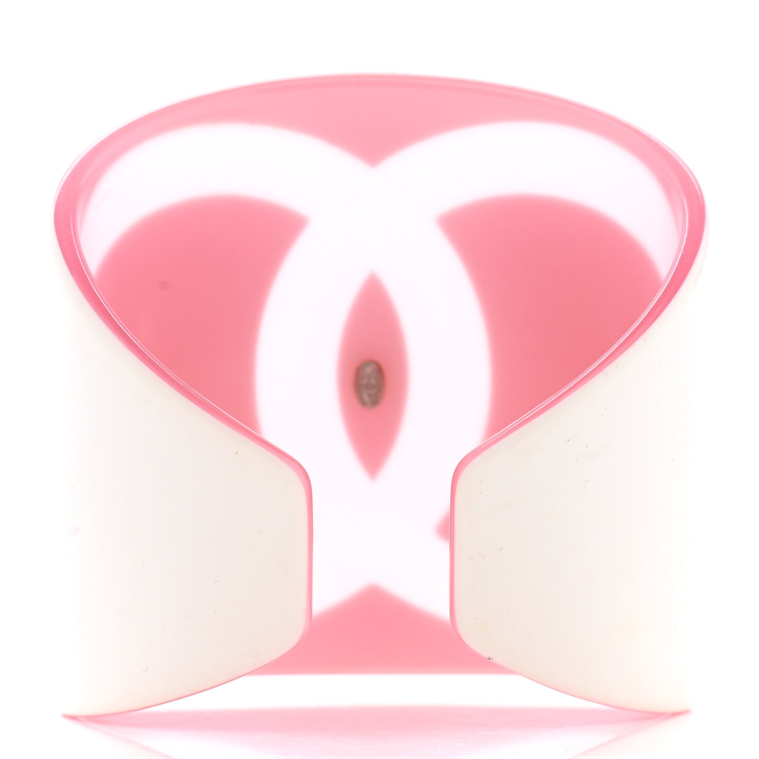 Chanel Resin CC Wide Cuff White Pink 3 of 4
