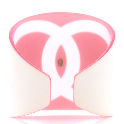 Chanel Resin CC Wide Cuff White Pink 3 of 4