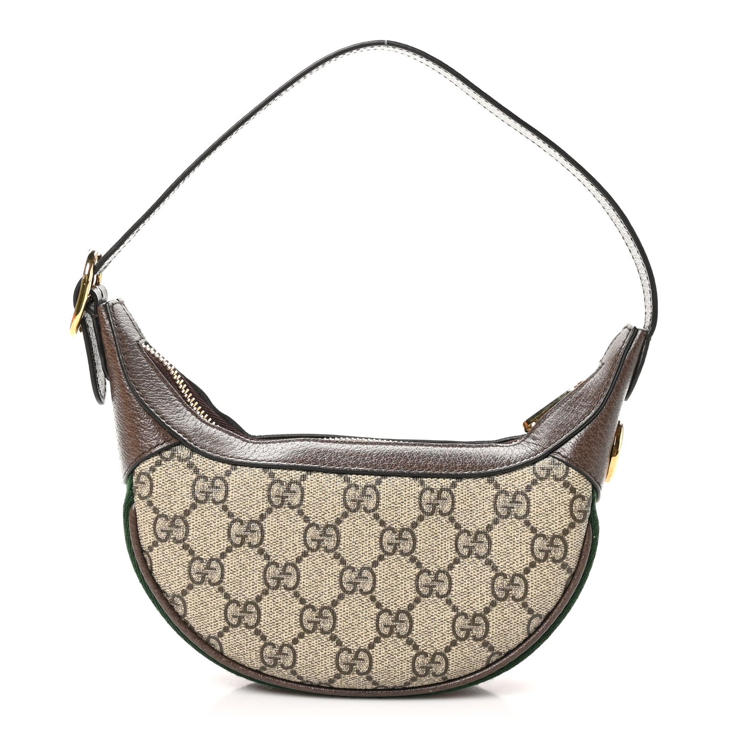 GG Supreme Monogram Textured Calfskin Web Mini Ophidia Half Moon Hobo Beige Ebony New Acero