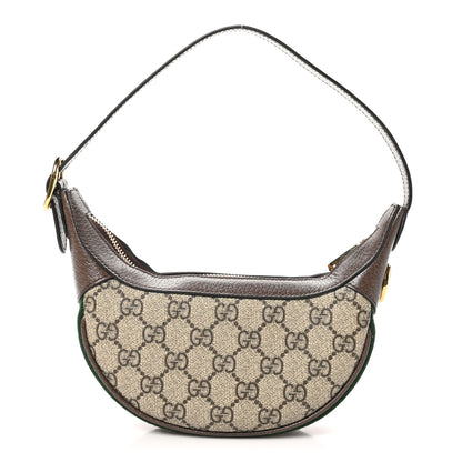 Gucci GG Supreme Monogram Textured Calfskin Web Mini Ophidia Half Moon Hobo Beige Ebony New Acero 1 of 11
