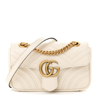 Gucci Calfskin Matelasse Mini GG Marmont Shoulder Bag White 1 of 13