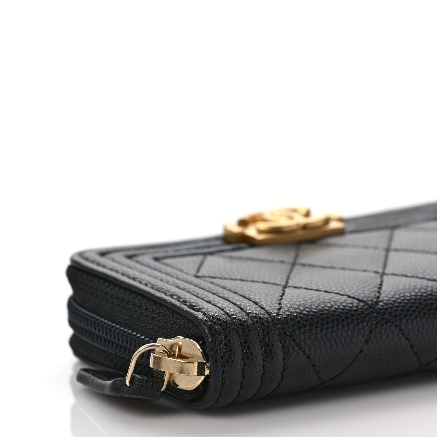 Chanel Caviar Quilted Boy Zip Around Coin Purse Wallet Black 8 of 10