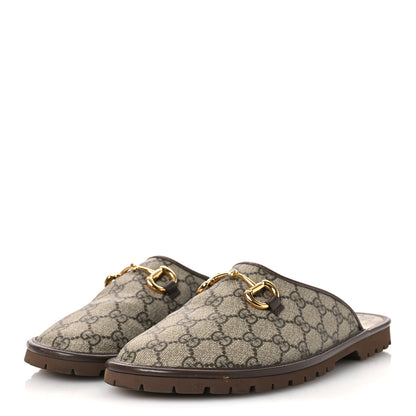 Gucci GG Supreme Monogram Miro Soft Calfskin Men's Horsebit Slippers 8 Beige Ebony New Acero 4 of 14