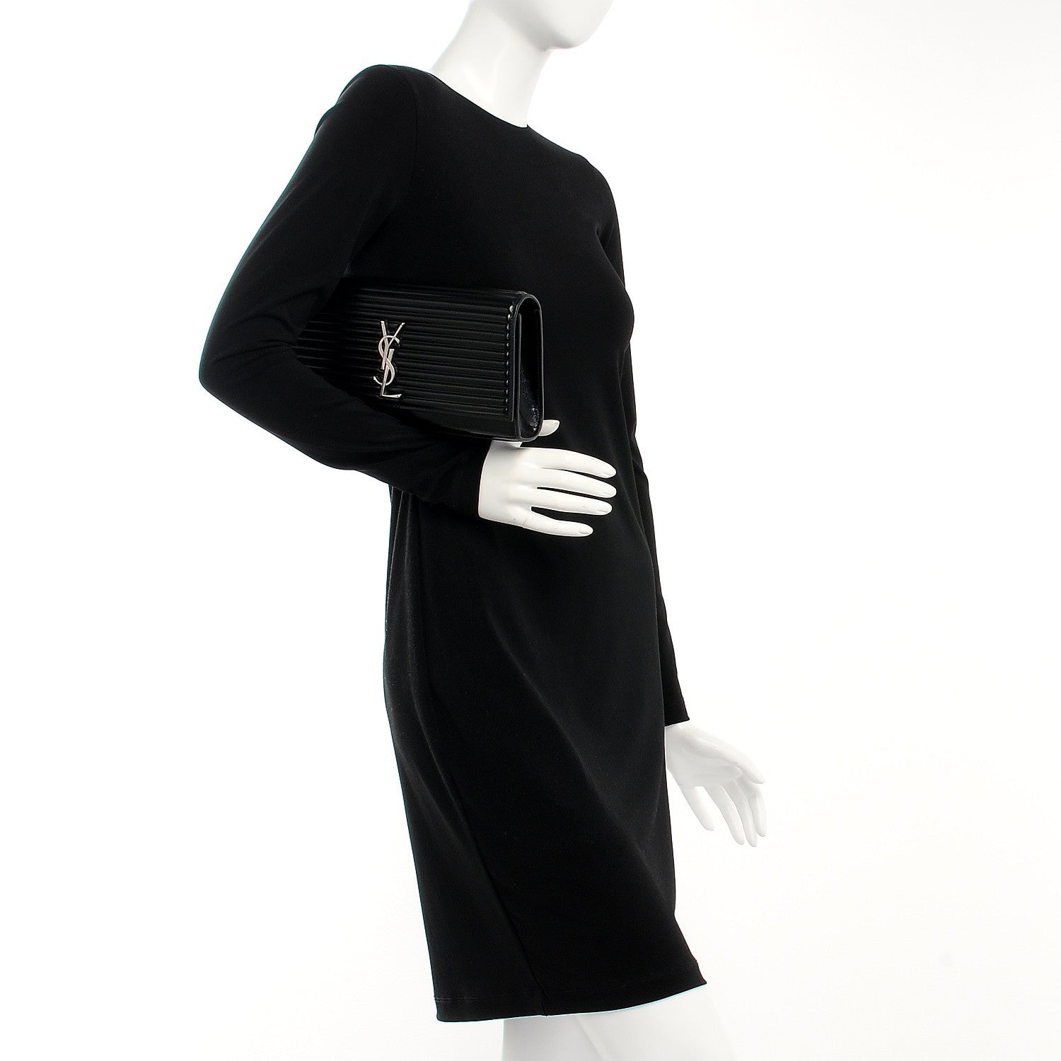 Saint Laurent Ribbed Calfskin Opium Monogram Clutch Black 2 of 7