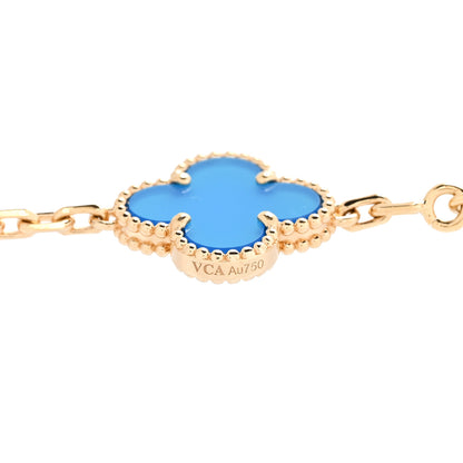 Van Cleef & Arpels 18K Yellow Gold Blue Agate 10 Motifs Vintage Alhambra Necklace 4 of 6