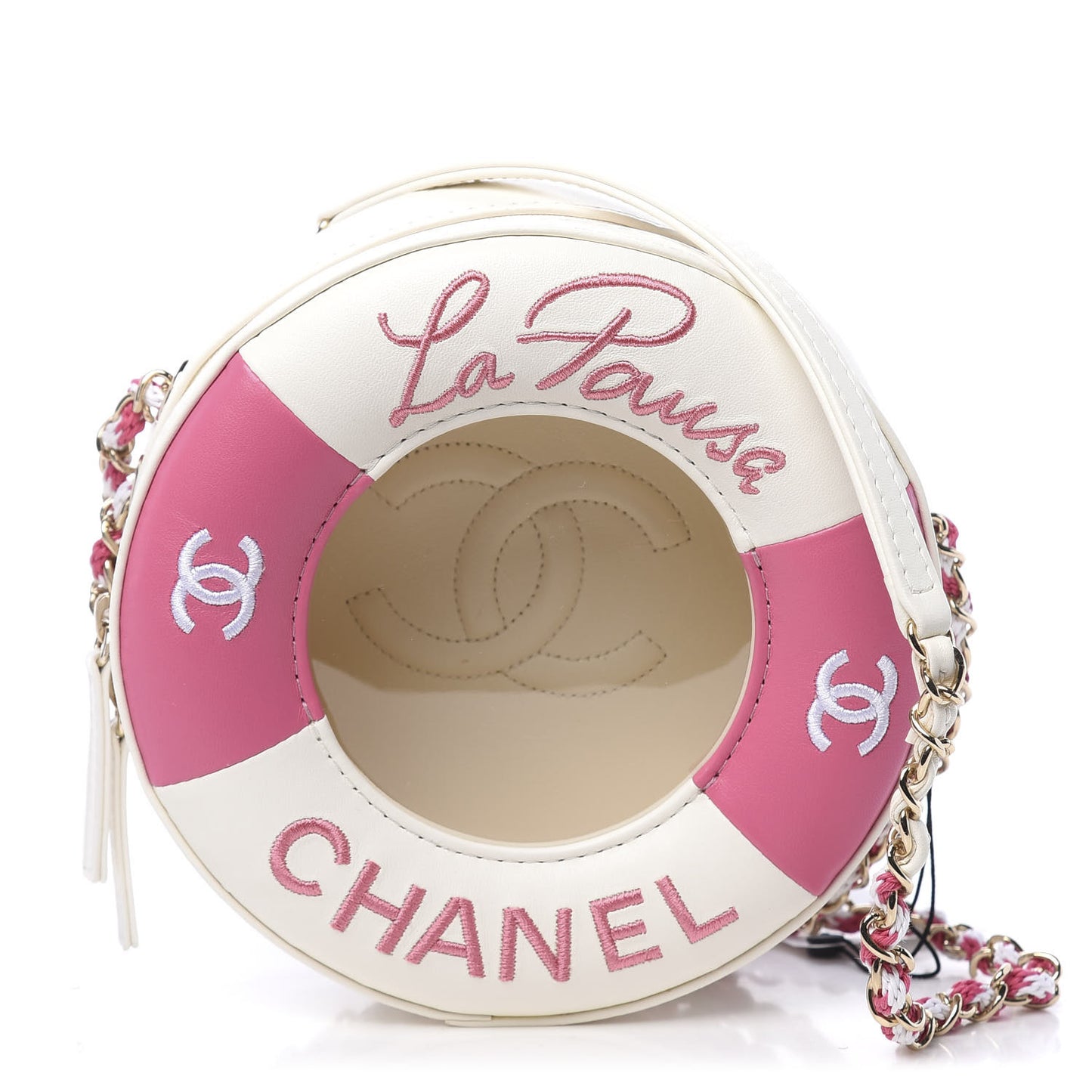 Lambskin Coco Lifesaver Round Bag Pink White