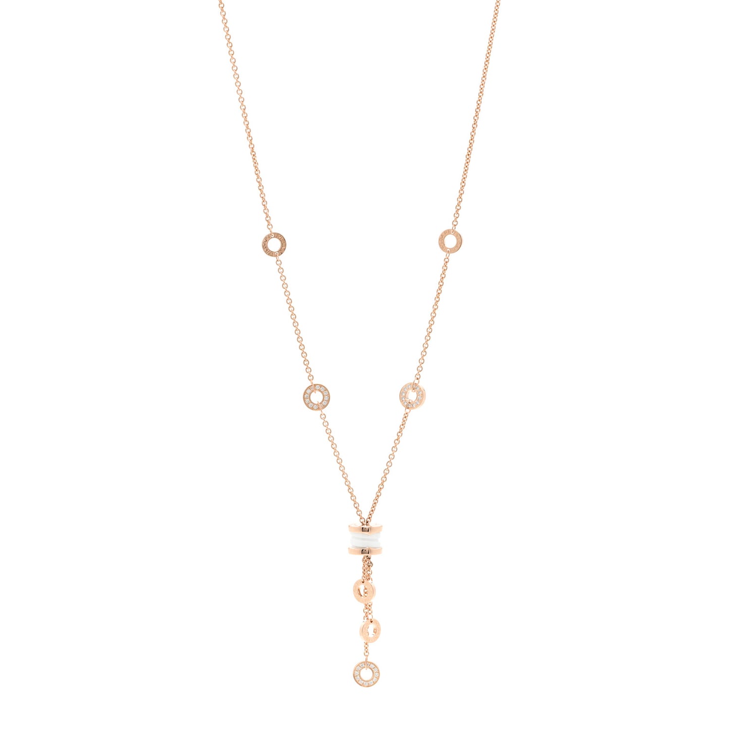 18K Rose Gold Diamond White Ceramic B.Zero1 Necklace