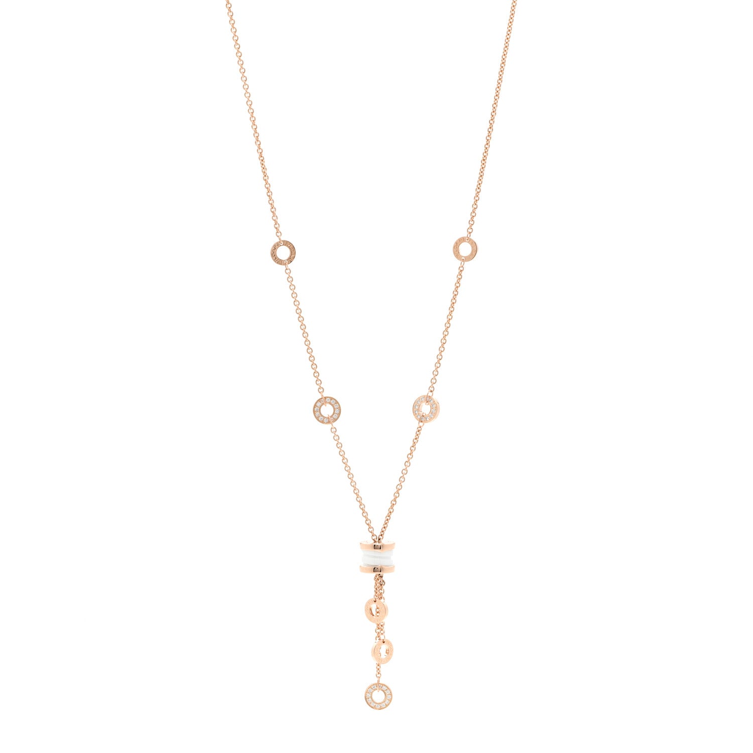 Bulgari 18K Rose Gold Diamond White Ceramic B.Zero1 Necklace 1 of 4