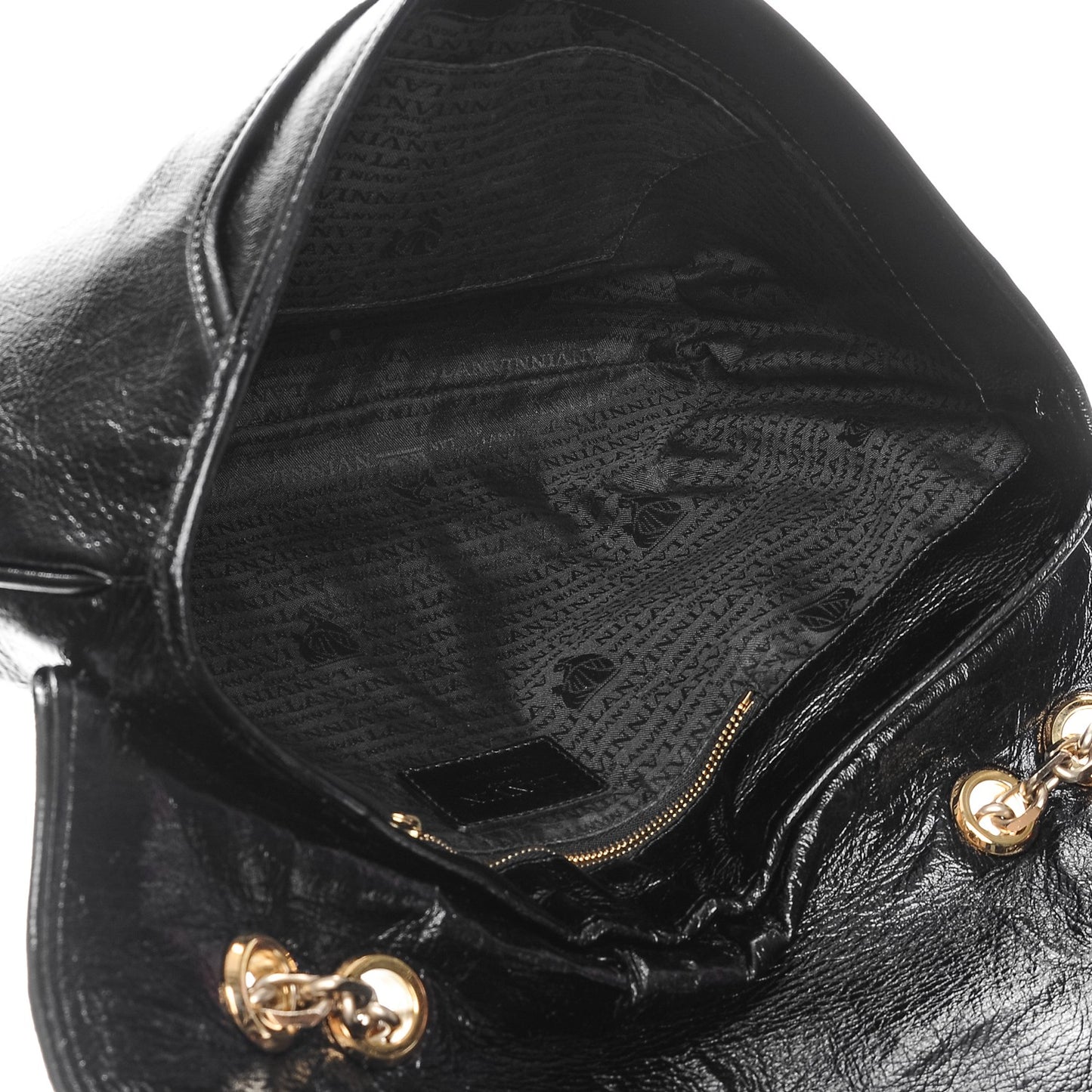 Patent Chain Shoulder Bag Black