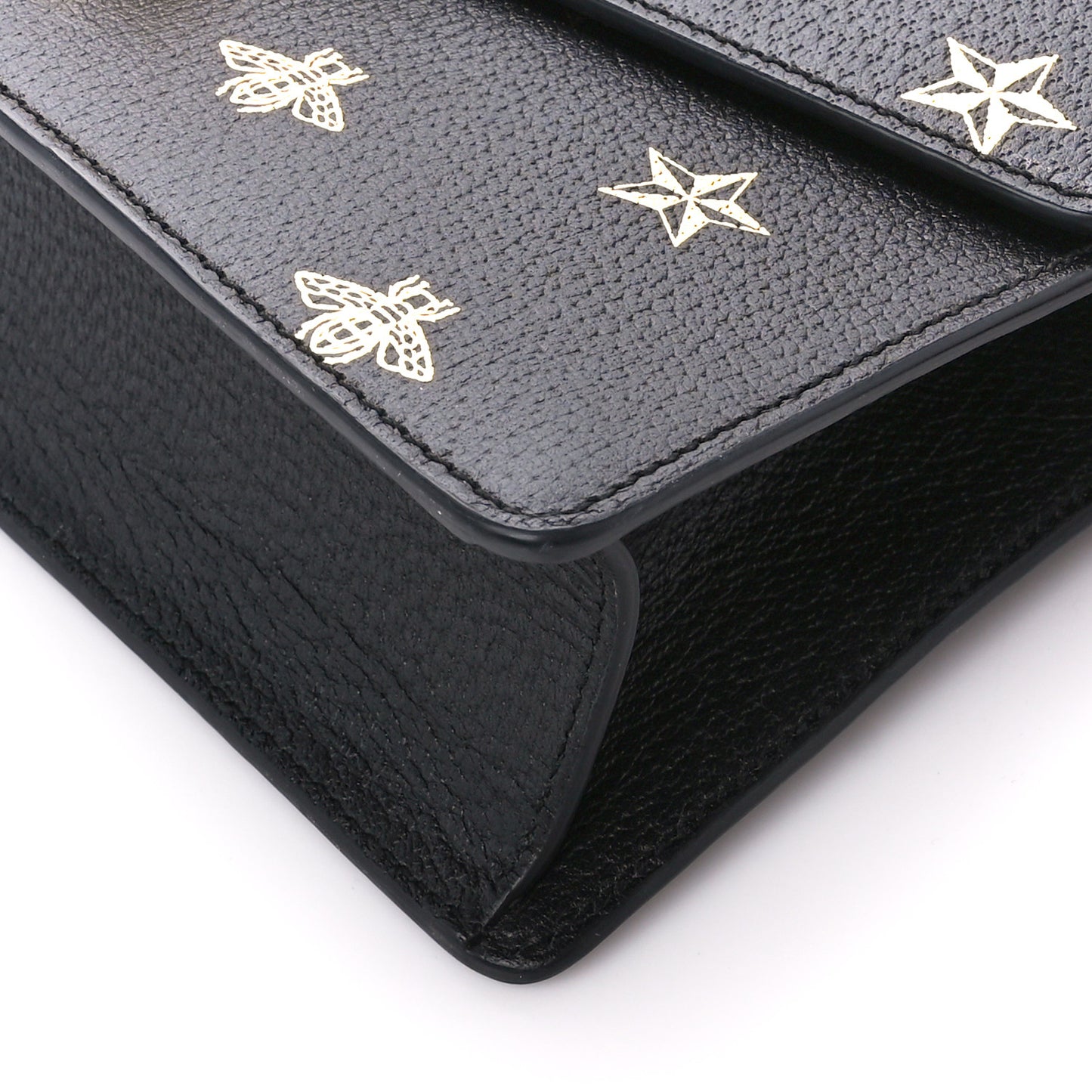 Textured Calfskin Bee Star Print Small Sylvie Shoulder Bag Black