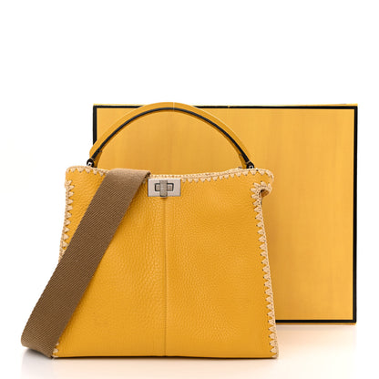Fendi Cuoio Romano Selleria Raffia Bi-Color Woven Medium Peekaboo X-Lite Sunflower Paglia 13 of 13