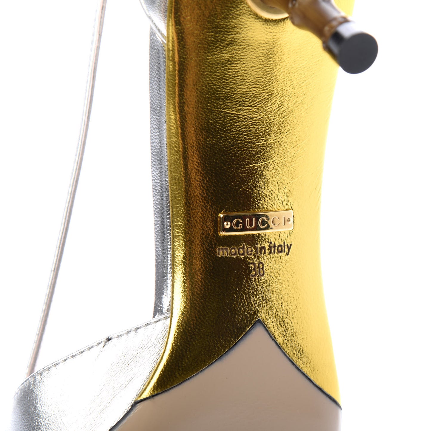 Metallic Nappa Bamboo Crystal Double G Low Heel Pumps 38 Argento