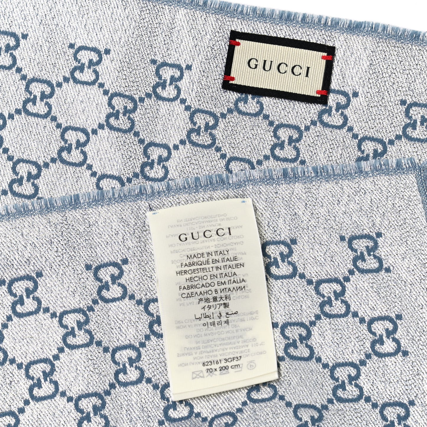 Cotton Lame GG Monogram Argentavio Fringe Scarf Periwinkle Light Grey