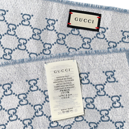 Gucci Cotton Lame GG Monogram Argentavio Fringe Scarf Periwinkle Light Grey 4 of 4