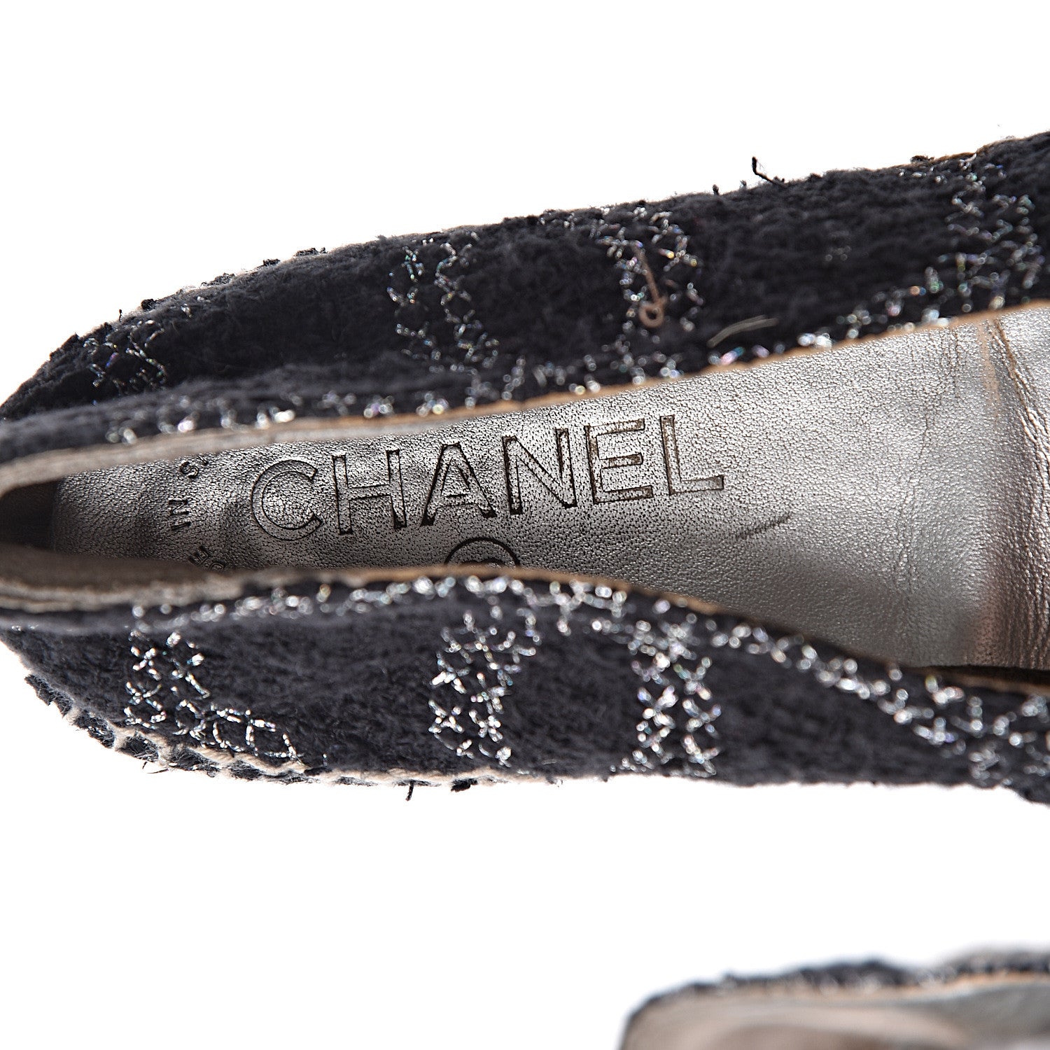 Chanel Metallic Tweed Lambskin CC Espadrilles 39 Black Silver 7 of 13