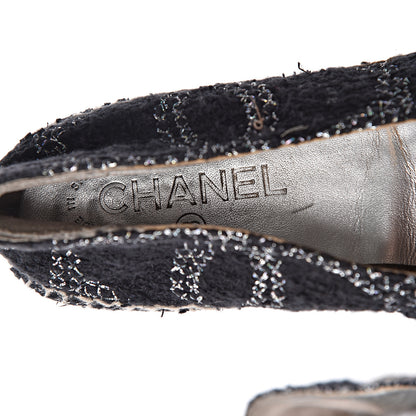 Chanel Metallic Tweed Lambskin CC Espadrilles 39 Black Silver 7 of 13