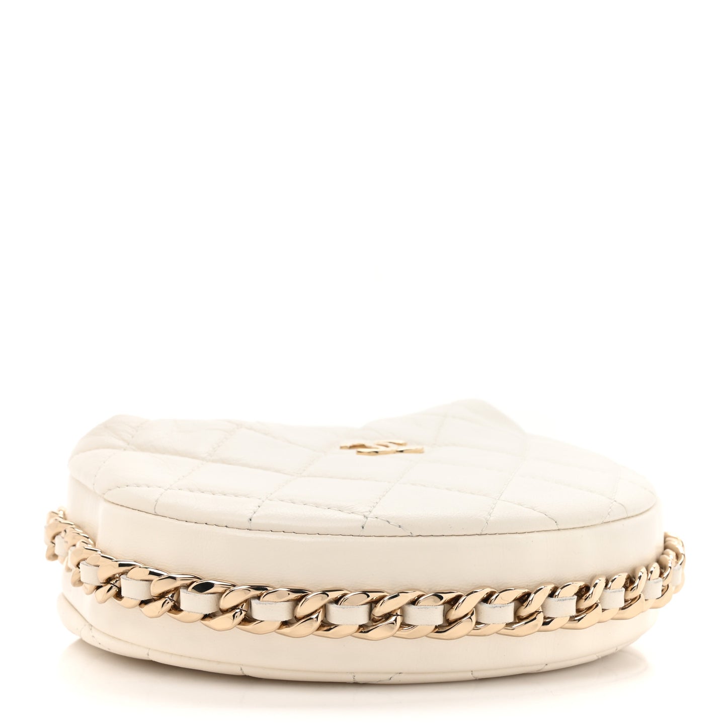 Lambskin Quilted Chain Around Pouch Hobo White