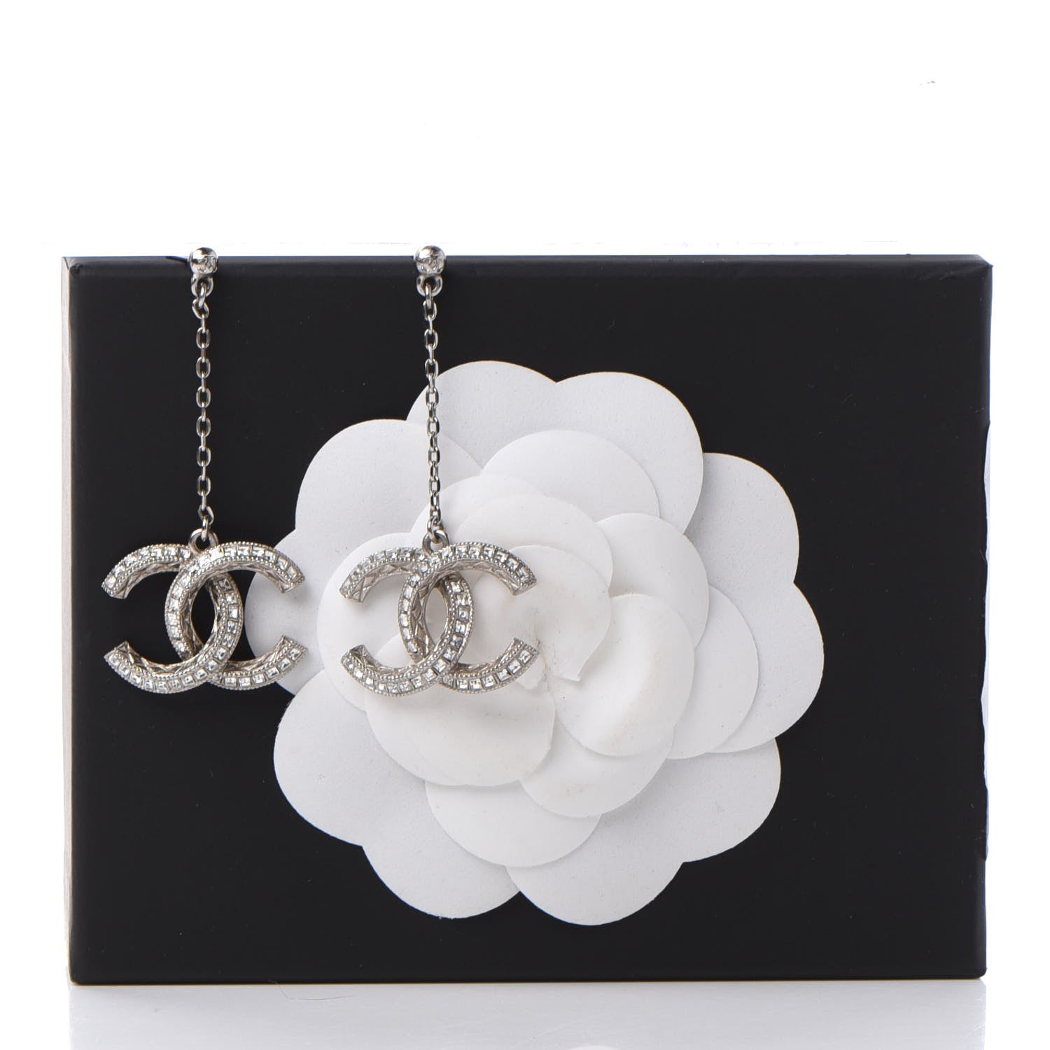 Chanel Baguette Crystal CC Drop Earrings Silver 5 of 5