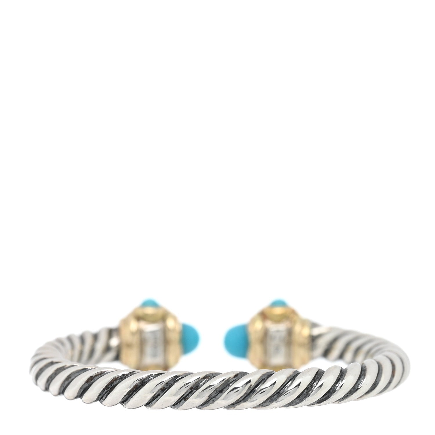 David Yurman Sterling Silver 14K Yellow Gold Diamond Turquoise Renaissance Ring 54 7 3 of 4