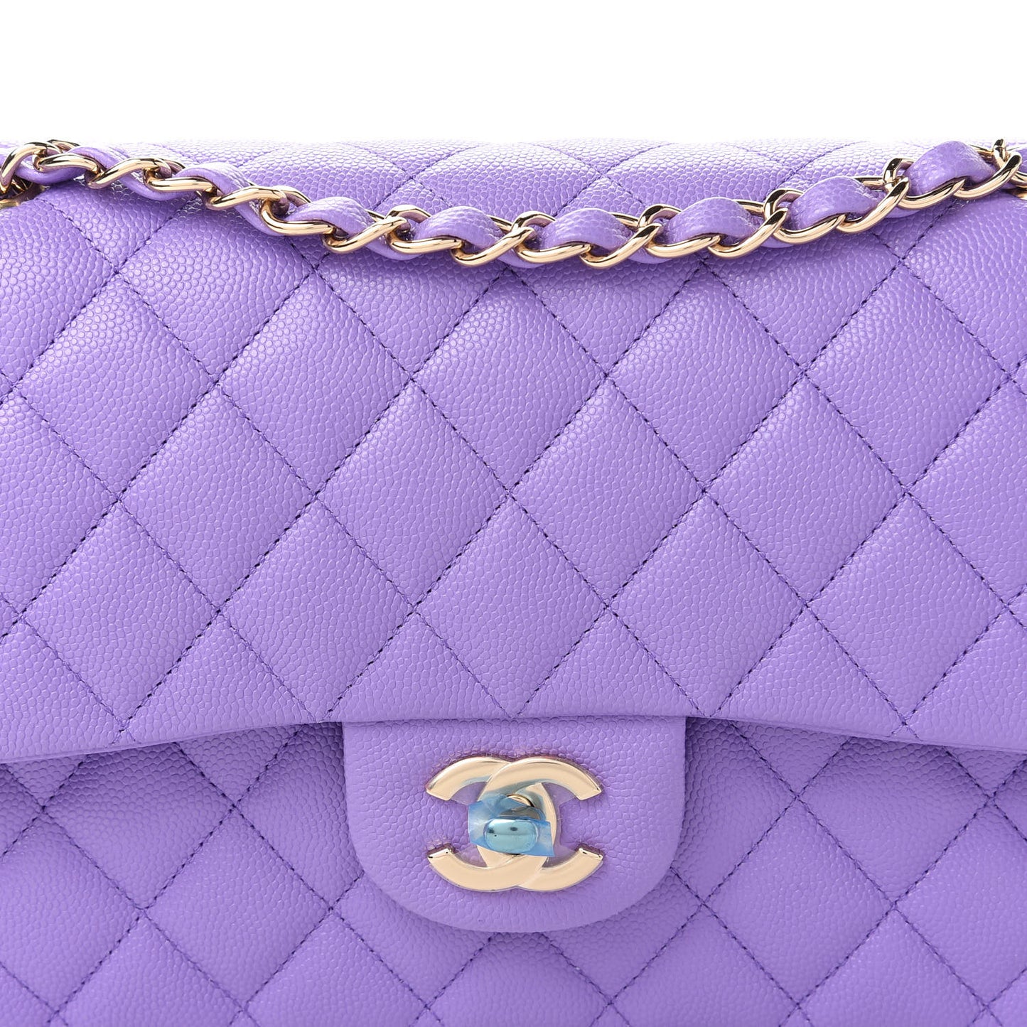 Caviar Quilted Medium Double Flap Purple