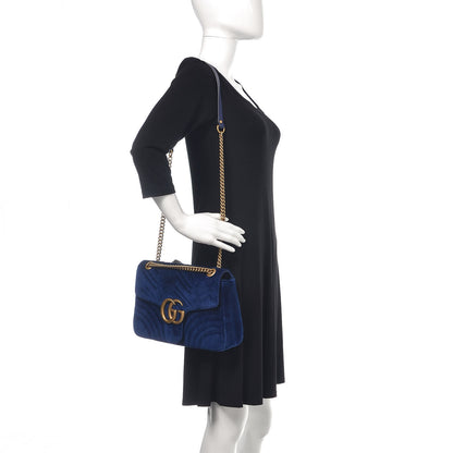 Gucci Velvet Matelasse Medium GG Marmont Shoulder Bag Cobalt Blue 2 of 9