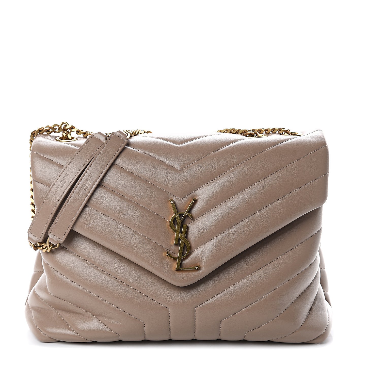 Calfskin Y Quilted Monogram Medium Loulou Chain Satchel Dark Beige