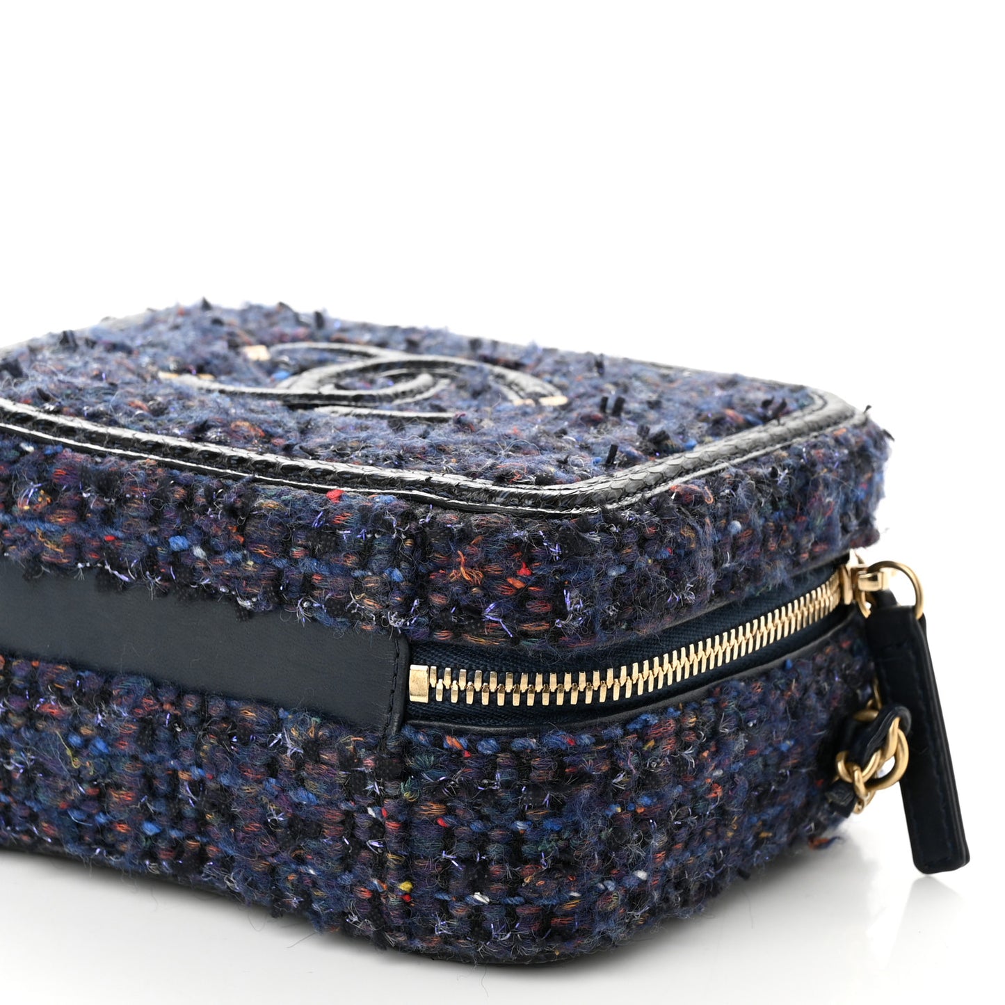 Tweed Snakeskin Quilted Small CC Filigree Vanity Case Navy Multicolor