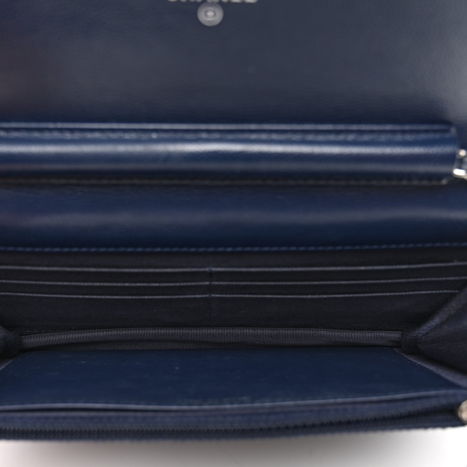 Chanel Caviar Chevron Quilted Wallet On Chain WOC Navy 5 of 13