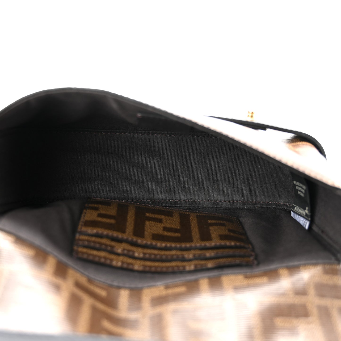 Glazed Fabric Vitello Century FF 1974 Mini Baguette Cage Mogano Panna Black