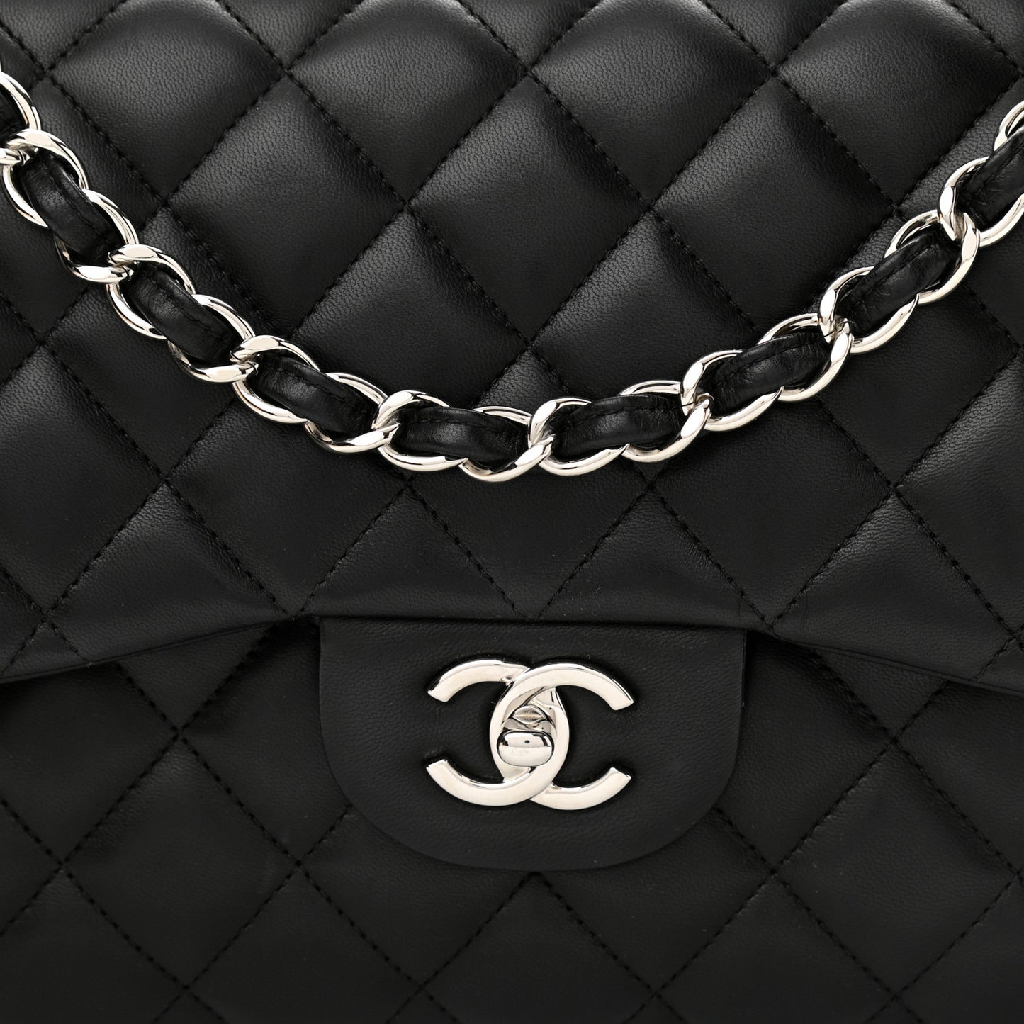 Lambskin Quilted Jumbo Double Flap Black