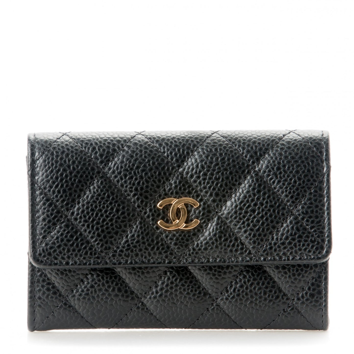 Caviar Quilted Flap Card Holder Black