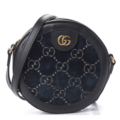 Gucci Velvet Calfskin GG Monogram Round Shoulder Bag Blue Beige 1 of 9