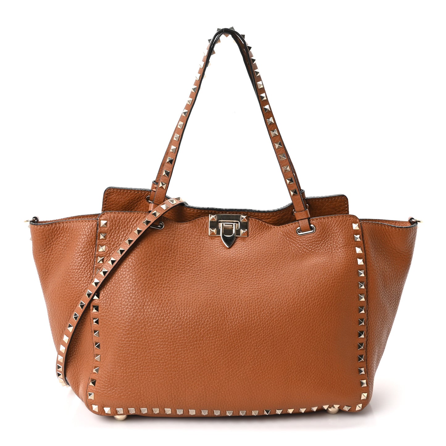 Pebbled Calfskin Medium Rockstud Tote Light Cuir