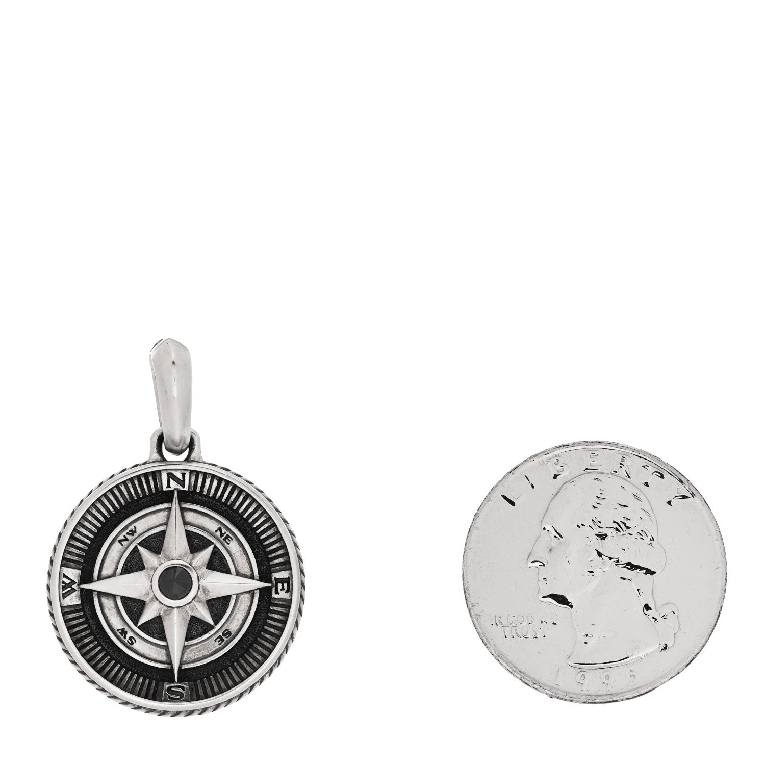 David Yurman Sterling Silver Black Diamond Maritime Compass Enhancer Pendant 2 of 4