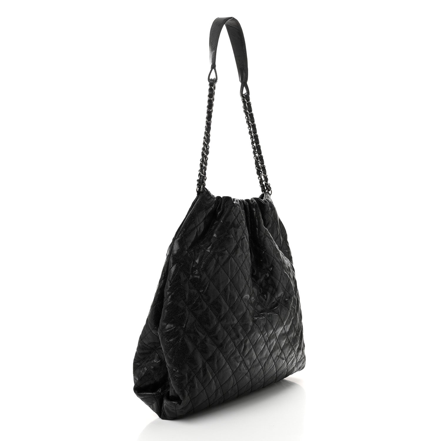 Chanel Distressed Glazed Caviar Quilted Large Elastic Tote Black 3 of 12